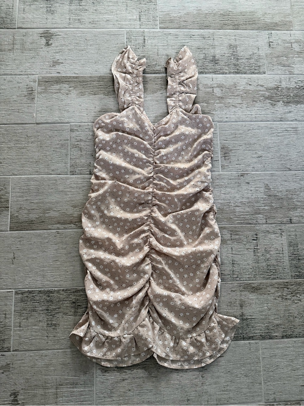 Beige Floral Ruffle Button-Front Sundress - Picture 7 of 8